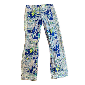 LILLY PULITZER BLUE AND GREEN FLOWY PANTS WITH ELASTIC WAIST